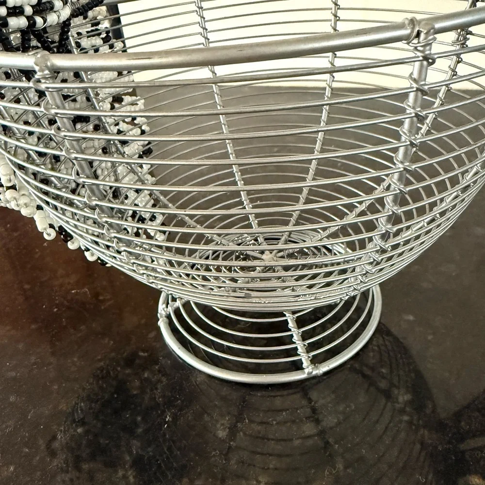 Wire Basket with Beaded Chicken Design Egg Holder